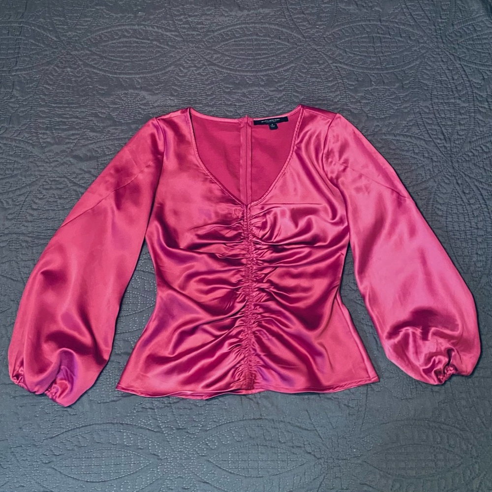 Marc New York by Andrew Marc Pink Satin Ruched Blouse